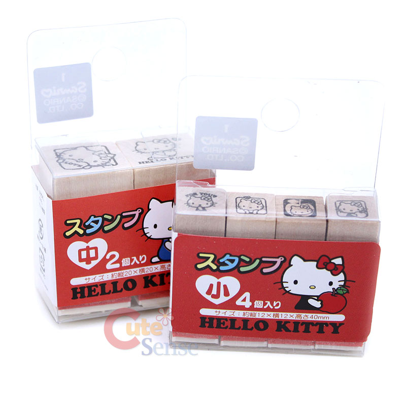 Sanrio Hello Kitty Rubber Stamps Set Wooden 6pc Japan