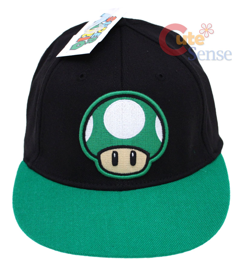 Nintendo Super Mario Green Mushroom Baseball Cap, Flex Fit Hat