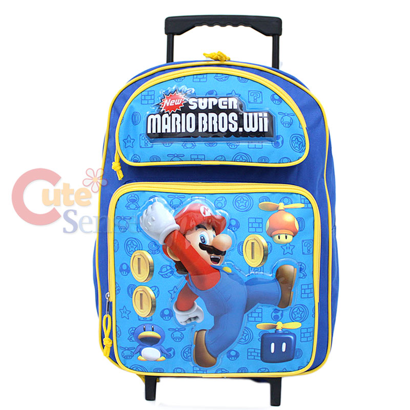 Super Mario Wii Large School Roller Backpack Lunch Bag Set Coin