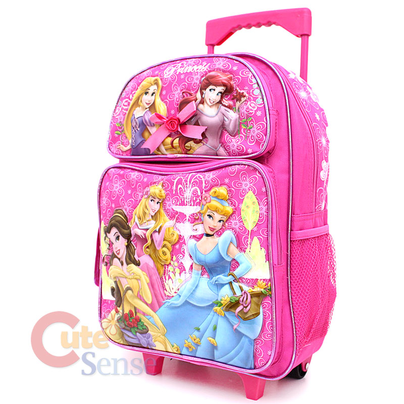 Disney Princess w/ Tangled School Roller Backpack Rolling Bag 16