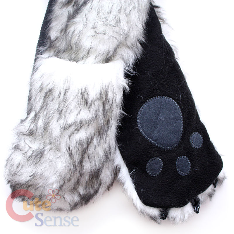 Husky Black Cat Fluffy Plush Lapland Hat w/ Mittens Pokect Scarf ...