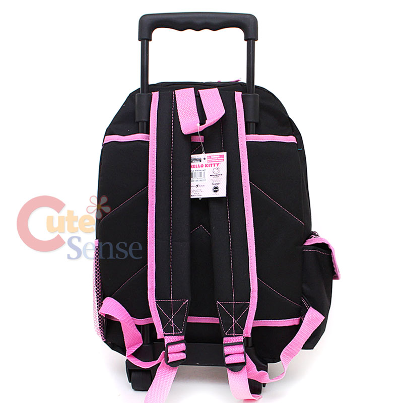 Sanrio Hello Kitty Roller Shcool Bag Black Pink Glittering Face 