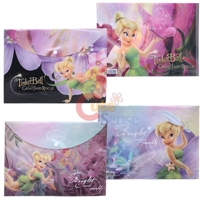 Disney Tinkerbell File Jacket Clear Folder Stationery Set 4pc Purple Flowers