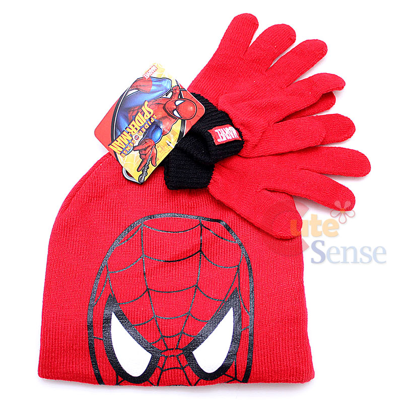 Marvel Spiderman Kids Beanie Hat with Gloves 2pc Set -Spider man Big ...