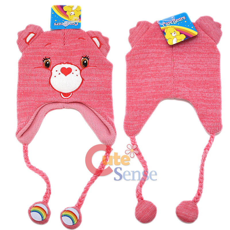 Care Bears Pink Friend Bear Knitted Laplander Hat Beanie Ear Flap Teen Adult