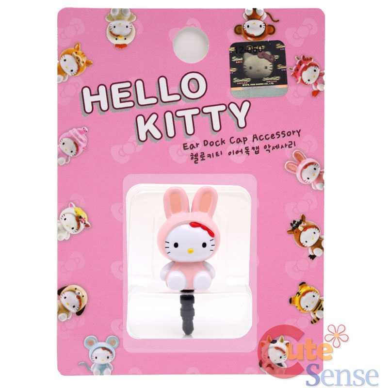 Sanrio Hello Kitty Pink Bunny Earphones Headphones Jack Topper Cap Accessories