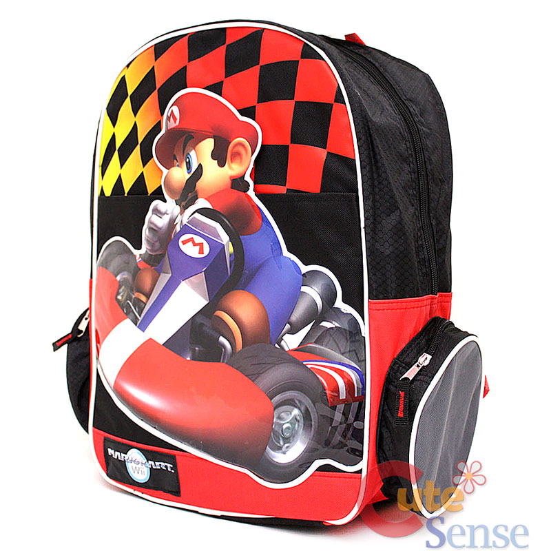 Nintendo Super Mario Kart Wii School Backpack 16" Large Bag Big Mario