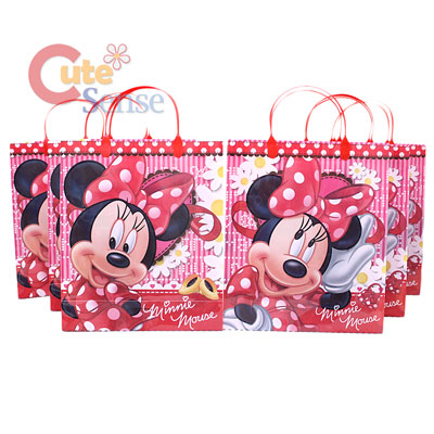 Disney Minnie Mouse Party Gift Bag 6pc Plastic Reusable Tote Bag