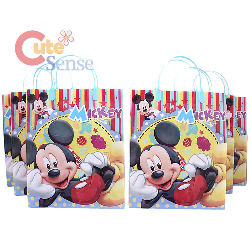 Disney Mickey Mouse Party Gift Bag 6pc Plastic Reusable Tote Bag