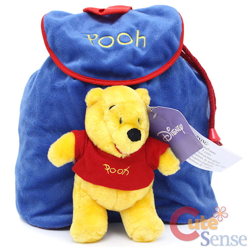 Disney Winnie The Pooh Plush Backpack Toddler Blue  Bag with Big Plush Doll 10"