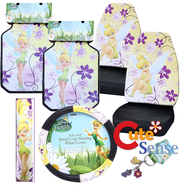 Tinkerbell Car Seat Covers 6pc Accessories Set Dream Land Purple Flowers