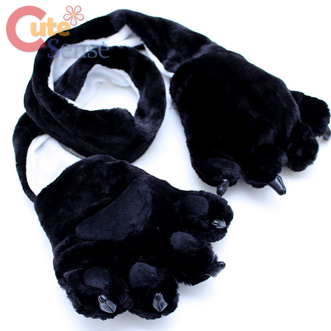 Black Bear Big Paw Fluffy Plush Gloves with Scarf Animal Big Foot Gloves