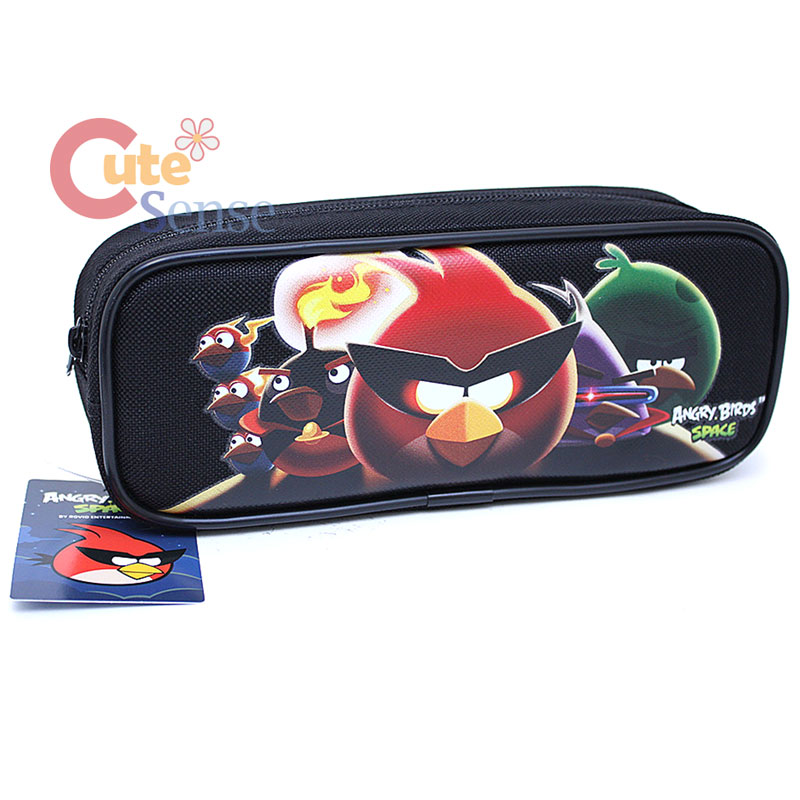 Angry Birds Space Pencil Case Canvas Zippered Pouch Bag Black Assorted Birds