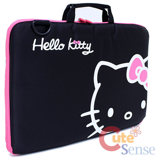 Sanrio Hello Kitty Formed 16" Laptop Case Briefcase Shoulder Strap Black Face