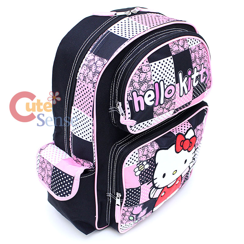 Sanrio Hello Kitty School Backpack 16 Large Book Bag   Black Quilt