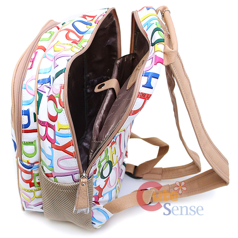 Betty Boop Laptop Bag School Large Backpack Leather Rainbow Typo White