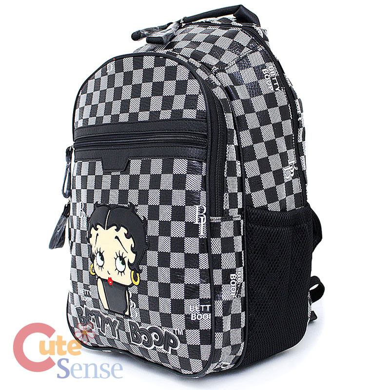 Betty Boop Laptop Bag School Large Backpack Leather Black Checkered