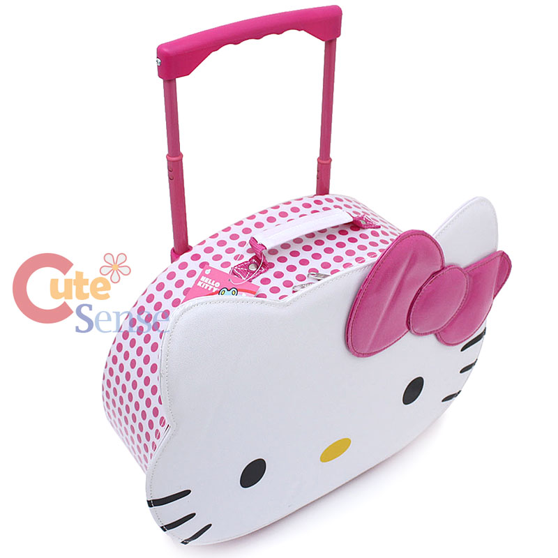 Hello Kitty Face Luggage 16" Coated Canvas Hard Suit Case Trolley Rolling Bag